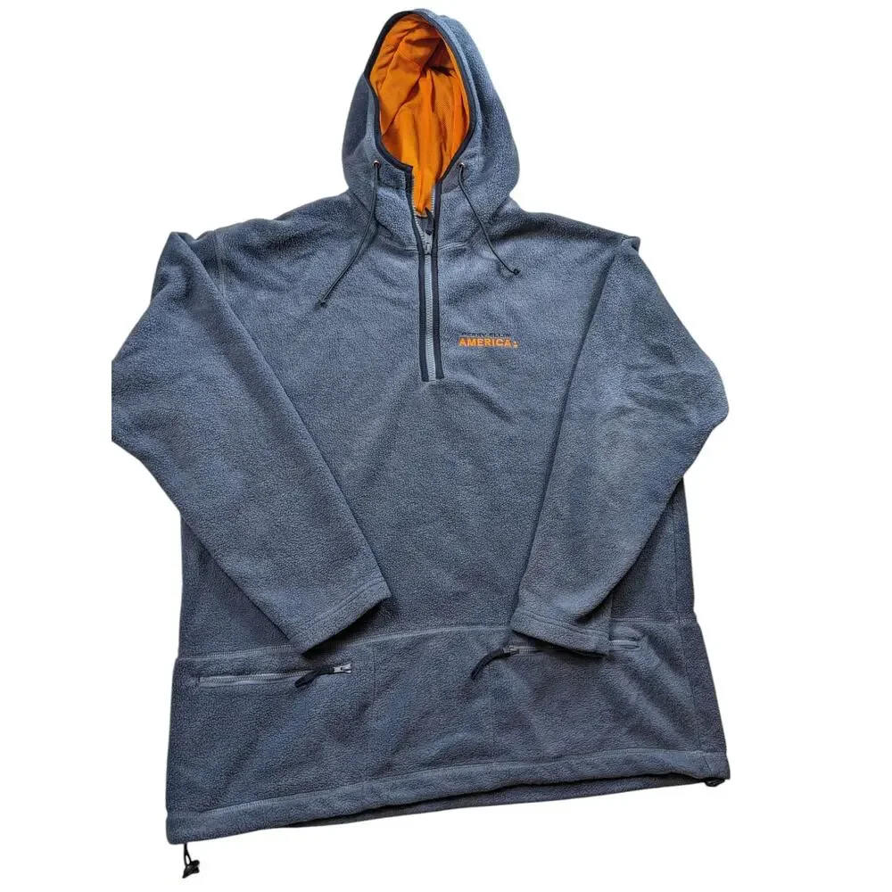 Perry Ellis Hoodie Mens Large Fleece Pullover Jacket Blue Zip Pockets Sweatshirt - Picture 1 of 16